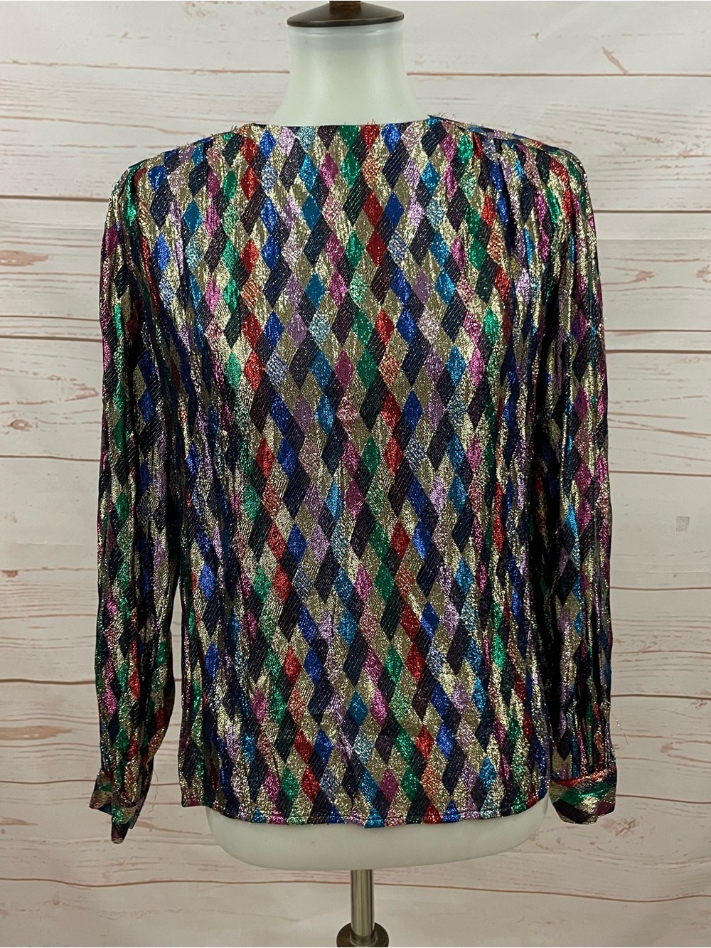 Vintage Lloyd Williams Multicolor Metallic Diamond-Pattern Top Harlequin